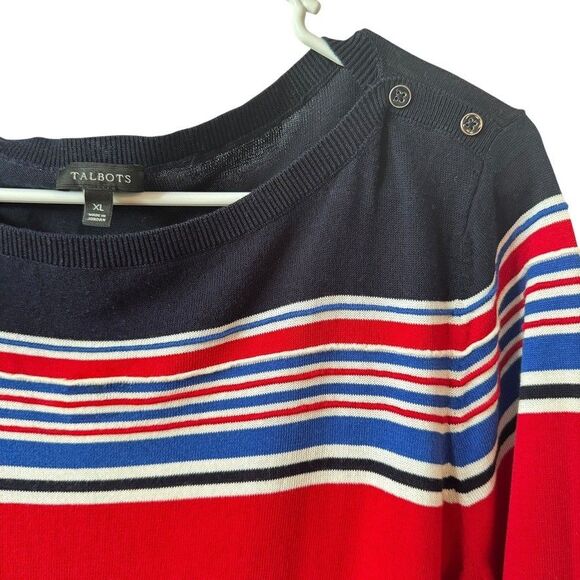 Talbots Women's XL Red White Blue Striped Pullover Sweater Boat Neck Nautical - Picture 3 of 5